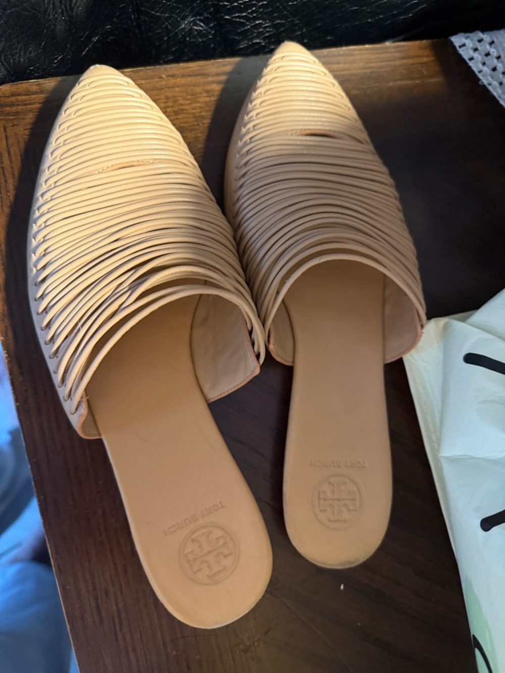 Tory Burch Woven Pointed Slip-On Mules in Nude size 7 fits 61/2